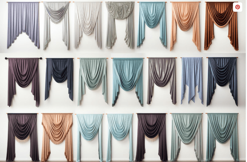 Curtain fabric swatches in many colours