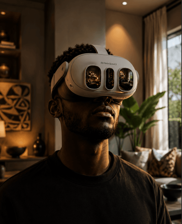 Man wearing Meta Quest 3 VR headset